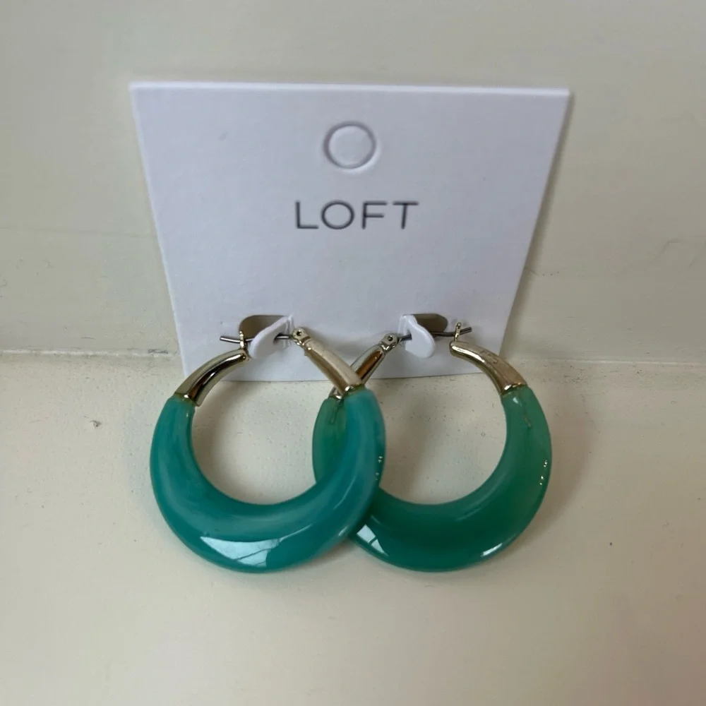 LOFT Teal Green and Gold Chunky Hoop Earrings